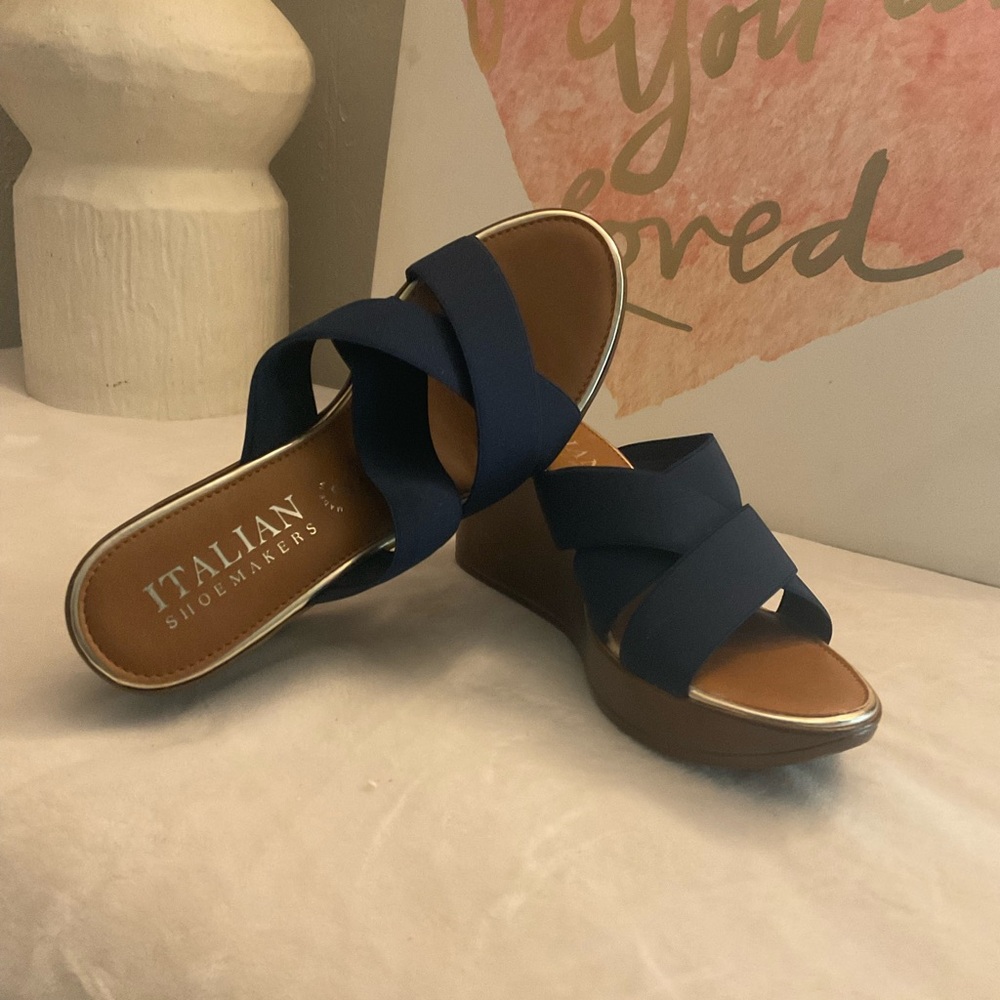 Italian Shoemakers Navy Blue Wedge Sandals
